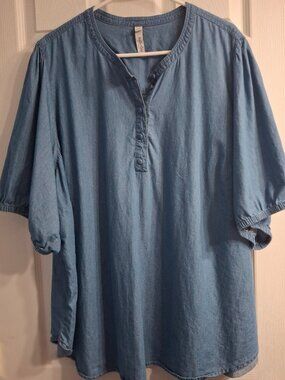Torrid Bell Isle Puff Sleeve Chambray Top